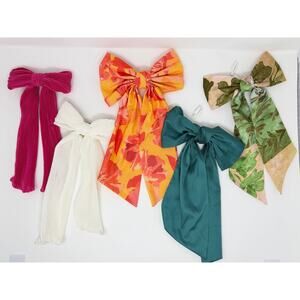Anthropologie Lot of Oversized Bows Floral Botanical Teal Ribbed Barrett
